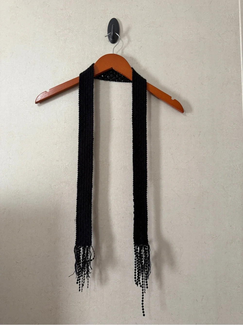 Black Beaded Fringe Wrap Belt – 56”